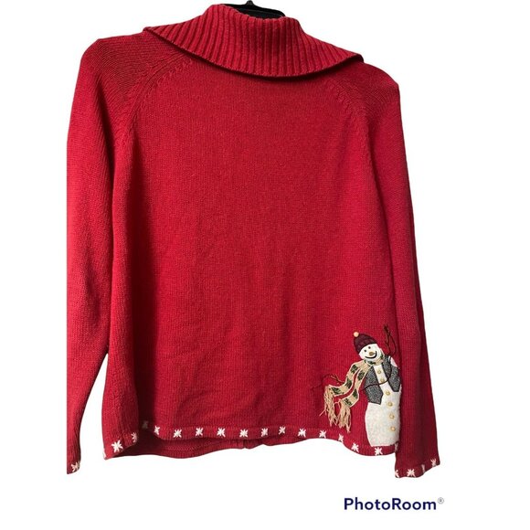 Tiara International Christmas Collection 2004 Red Snowman Cardigan Sweater M - Picture 2 of 7